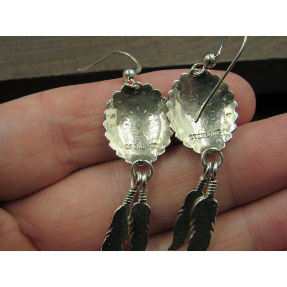 Sterling Silver Fancy Pattern Feather Dangle Earr… - image 3